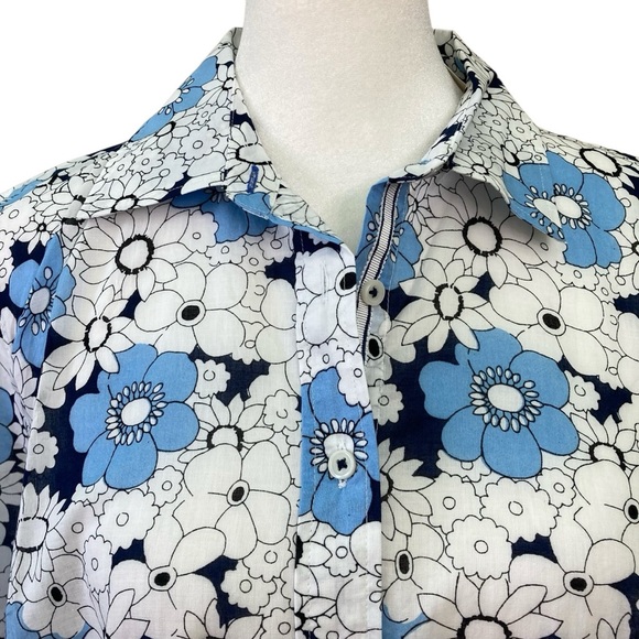 Talbot's Floral Bouquet Long Sleeve Blue/White Button Down Blouse (Size S) - Picture 3 of 12